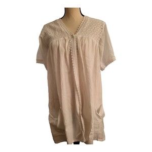 100% Cotton Beach White Dress Swim Cover Up Women's One Size w/Pockets & Buttons